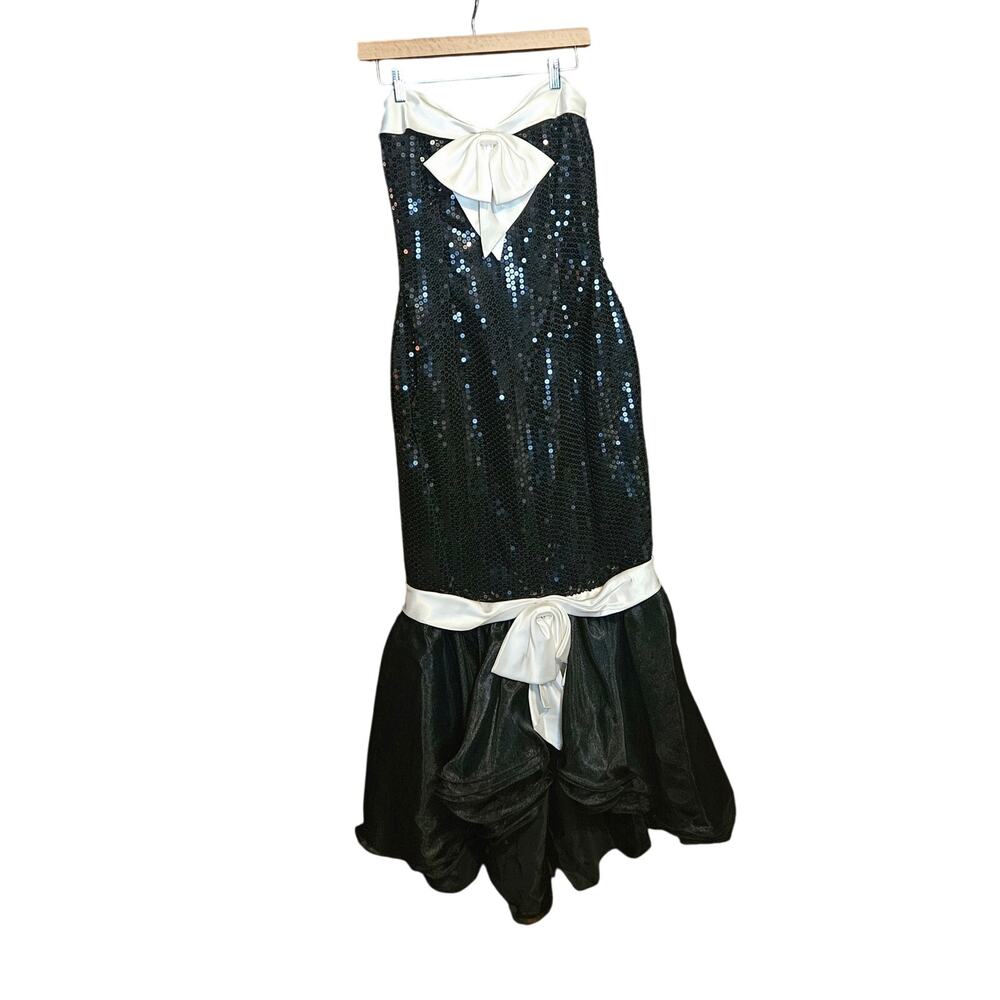 1990's Vintage Bow Prom Dress Angel by Venus Mermaid Style Sequins White Large